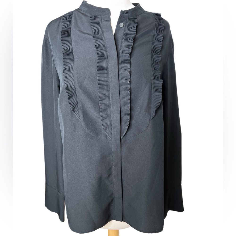 Boden Black Ruffle Blouse with Button Cuffs